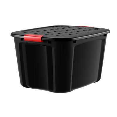 IRIS USA 20 Gallon Heavy-Duty Storage Plastic Bin Tote Container, Black,  Set of 4
