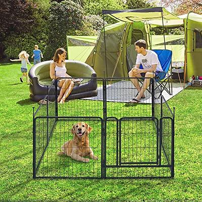 Dog Fence 16 Panels 32 H Pet Playpen Metal Outdoor Portable Camping RV Dog  Fences Runs Cage Foldable Exercise Pens Fencing with Two Doors Indoor