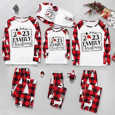 Family Christmas Pjs Matching Sets, Plaid Letter Print Long Sleeve  Pullover+ Long Pants Matching Holiday Pajamas