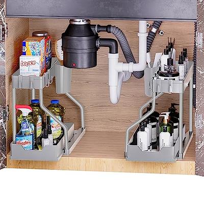 SimpleHouseware 2 Tier Bathroom Organizer Tray Pull-Out Sliding  Drawer/Under-Sink Storage, Grey