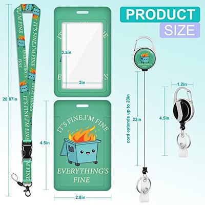 Plifal ID Badge Holder with Lanyard and Retractable Badge Reel Belt Clip, Funny I'm Fine It's Fine Key Keychain Lanyards Clip On Badge Extender