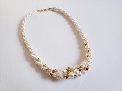 Vintage Napier Satin Gold Pearl Necklace Set