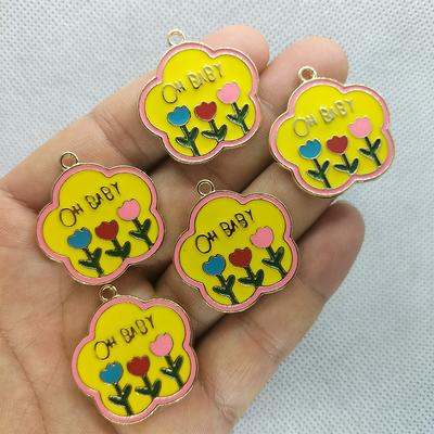 10PCS Enamel Flower Charm Pendant for Jewelry Making DIY Bracelet Earring  Crafts