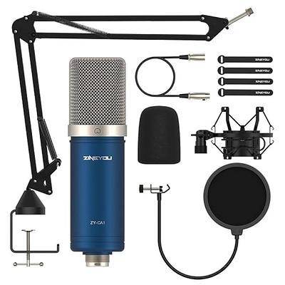 Blue Yeti Microphone (Silver) with Boom Arm Stand, Shock Mount and