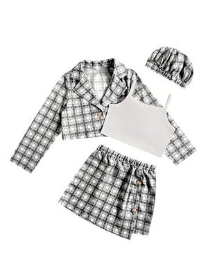 SOLY HUX Girl's Plaid Print Cami Crop Tops and Bodycon Mini Skirt with  Blazer Outwear & Hat 4 Piece Outfit Black and White 10Y - Yahoo Shopping