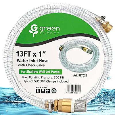 Green Expert 13FT x 1” ID Suction Hose with Brass Fittings for Well Pump  Water Intake