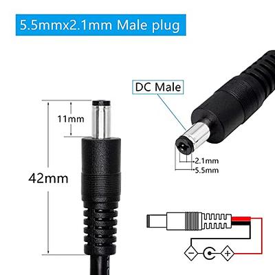 22 AWG 12V DC Power Cable Male to Male Plug 2.1 x 5.5mm 2 ft.