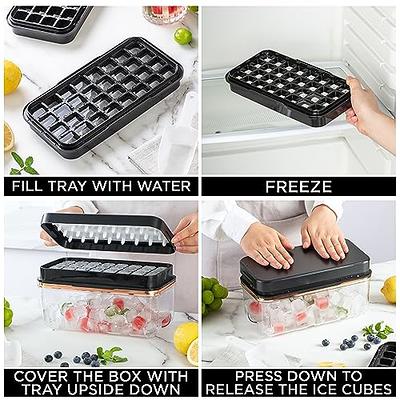 Cook with Color Ice Cube Tray with Lid and Bin - Easy Release Ice Container  for Freezer with Push Button - 24 Ice Cube Tray For Small Ice Cubes, Ice