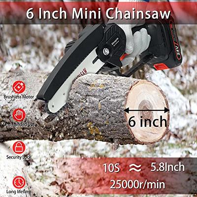 Mini Chainsaw Cordless with 2 Batteries 2 Chains, 2023 Upgrade 6 inch Best Mini Chain Saw Cordless with Security Lock, Handheld Small Chainsaw for