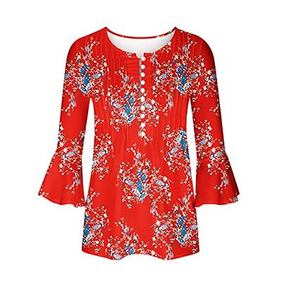 Ceboyel Plus Size Tops for Women Womens Summer Tops 2023 Floral Print  Button Down Tunic Shirts 3/4 Sleeve Tops Blouse Trendy Dressy Casual Ladies  Clothes Red S - Yahoo Shopping