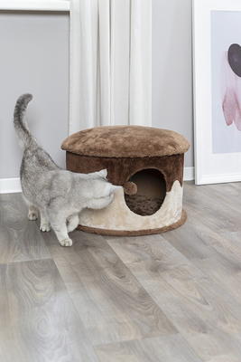 TRIXIE Cozy Plush Cover Indoor Cat Condo with a Cat Toy on String