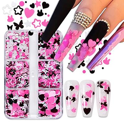  6 Grids 3D Heart Glitter Nail Sequins Holographic Heart Nail  Art Stickers Love Valentines Nail Decals Red Rose Gold Black Heart Glitter  for Nails Design Charms Sparkle Glitter Nail Art Decoration 