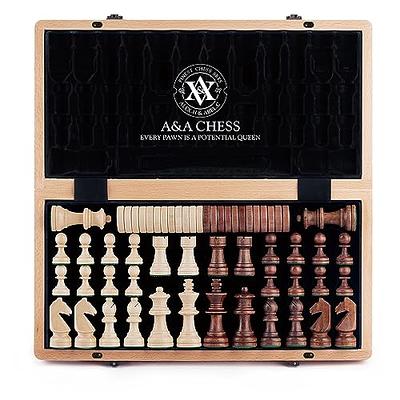 VAMSLOVE Wooden Chess Checkers Game Set 15.5 Large Size Board w/Storage  Drawers, Weighted Chess Pieces - 2 Extra Queens 3 King, Gift for Birthday