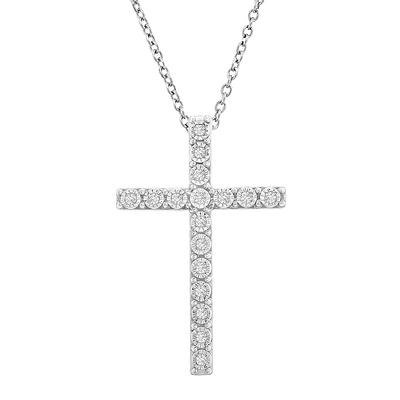 1/7 ct. tw. Diamond Cross Pendant in Sterling Silver & 14K Rose Gold | Helzberg  Diamonds