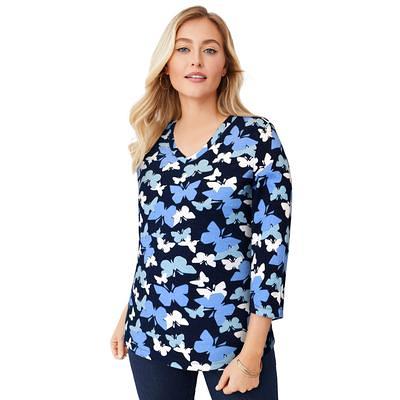 Kim Rogers® Women's Plus Size 3/4 Sleeve Henley Fashion T-Shirt