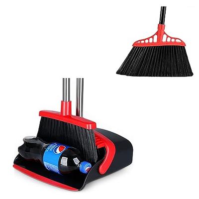 Large Broom and Dustpan, Broom and Dustpan Set, Heavy Duty Dust Pan with 55 inch Long Handle Upright Dustpan Broom Set, Broom for Indoor Outdoor