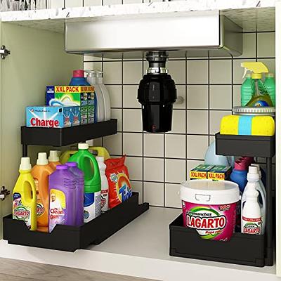 Under Sink Organizers and Storage, Bathroom Cabinet Organizer, Sink Shelf  with Utility Hooks and Side Caddy for Under Cabinet Storage