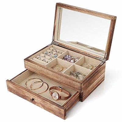 Emfogo Jewelry Box for Women, Rustic Wooden Jewelry Boxes