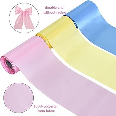 TONIFUL 3 Rolls 4 Inch Wide Ribbons, Pastel Color Baby Pink Baby