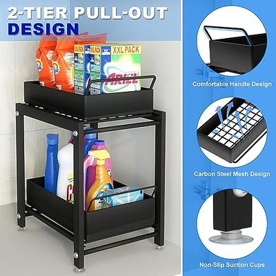 MHHA 2 Sets of 2-Tier Clear Under Bathroom Sink Organizers and Storage,  Medicine Cabinet Organizer with Dividers, Pull Out Kitchen Pantry Shelf