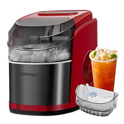 9 in. 33 lbs./24H Portable Ice Maker Machine Countertop Ice Cube Maker with  Scoop and Basket Red