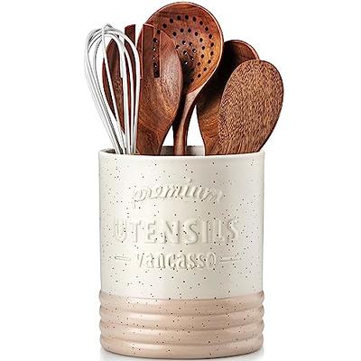 Crock Stoneware Utensil Holder Farmhouse Beige Salt 