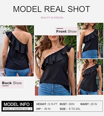 Crop Tops for Women Trendy Loose Work Casual Solid Neck Button Strap Cold  Shoulder Irregular 3/4 Sleeve Tees for Women