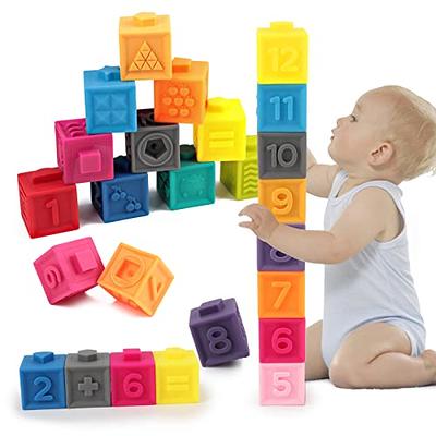 Springflower 3 in 1 Montessori Toys for Babies 0-3-6-12 Months, Soft Baby  Teething Toys, Stacking Building Blocks for Infants, Sensory Developmental