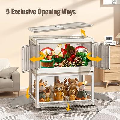 Folding Portable Cabinet Storage Bins Stackable Organizer Box with Caster  Wheels Collapsible Toy Storage with Double Door