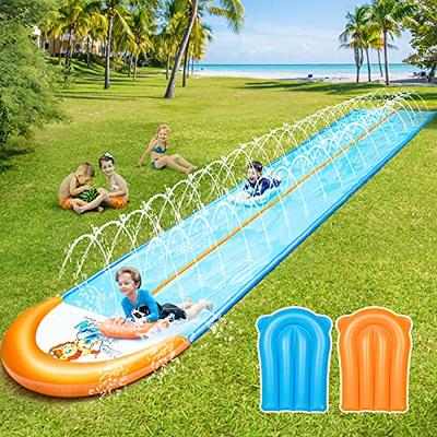 3 Sided Safe Fence ] Jellyfish Slip Lawn Water Slides with 2