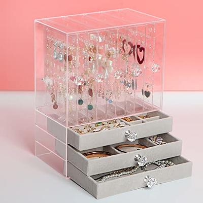 Jenseits Acrylic Jewelry Holder, Clear Earring Organizer with 3 Large-Beige