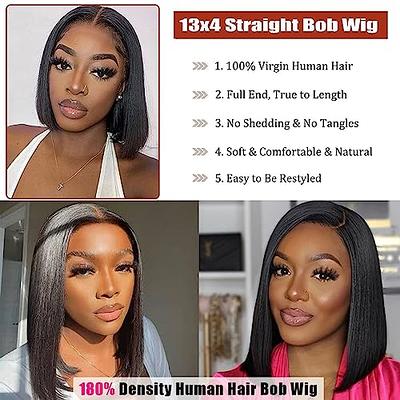 Bob Wig Human Hair 13x4 HD Lace Front Wigs 150 Density Glueless Pre Plucked  with Baby Hair Short Bob Wigs for Black Women (12 Inch Natural Color) 12  Inch Natural Color