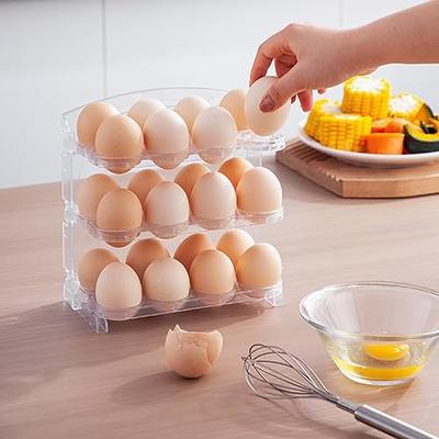 vacane Plastic Egg Holder for Refrigerator,Stackable Egg Holder Clear Tray  with Lid,BPA-Free Egg