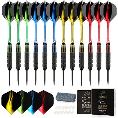 Steel Tip Dart Brass Barrels Professional Darts Set, Metal Tipped Darts 6  Pack + 12 Aluminum Shafts + 12 Flights + 1 Sharpener