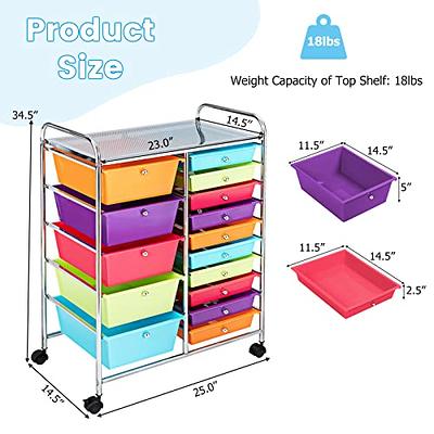 15 Drawer Rolling Storage Cart, Mobile Utility Cart with Lockable Wheels, Drawers, Multipurpose Organizer Cart for Home, Office, School, Multicolor