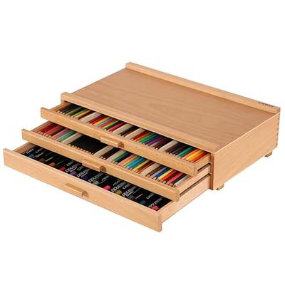 MEEDEN Artist Supply Storage Box - Portable Foldable Multi-function Beech Wood Artist Tool & Brush Storage Box with Compartments & Drawer for
