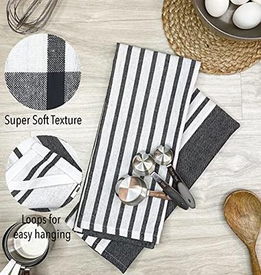 Chardin Home Ecofriendly Upcycled Farmhouse Woven Kitchen Towels Set, Black & White | 18x28 inch Dish Cloths Set of 6 |Super Absorbent Reusable Hand