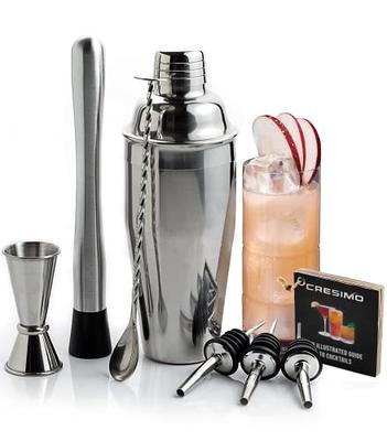 True Barware Set, 14 Piece Bar Kit with Shaker, Mixing Glass, Muddler,  Double Jigger & More, Multicolor