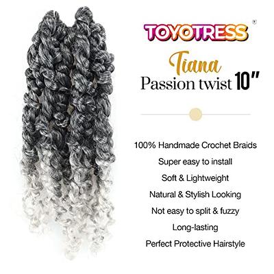 ToyoTress Tiana Passion Twist Hair - 10 Inch 8 Pcs Ombre Gray Pre-Twisted  Pre-Looped Passion Twists Crochet Braids Made Of Bohemian Hair Synthetic  Braiding Hair Extension (10 Inch, T-Gray-8P) - Yahoo Shopping