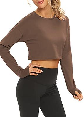  Mippo Long Sleeve Crop Top Workout Shirts Athletic Gym