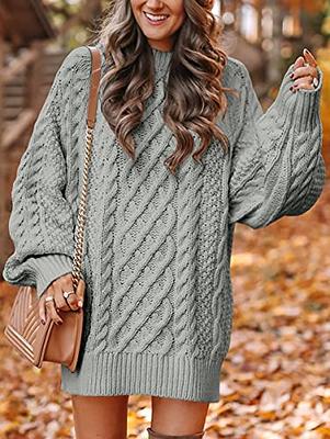 ANRABESS Women 2023 Fall Crewneck Long Sleeve Oversized Cable Knit Chunky  Baggy Loose Knit Pullover Short Sweater Dresses Trendy Winter Tunic Mini  Dress 412hongxing-XS Apricot at  Women's Clothing store