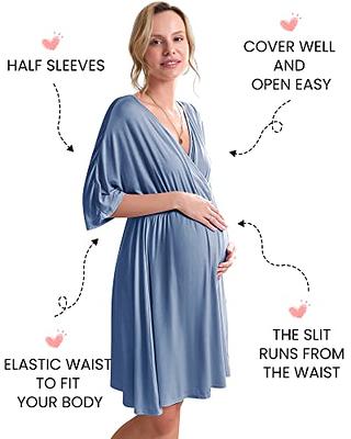 Ekouaer Nursing Long Nightgown Women's Short Sleeve Maternity