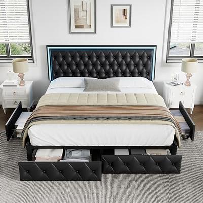 Allewie King Size Bed Frame with 4 Storage Drawers and Button