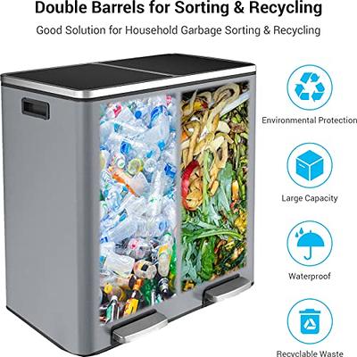 Dual Compartment Waste Bin, and Wet Classified Trash Can & Recycle Container 15L Large Capacity Double Compartment Classified Recycle Garbage Bin