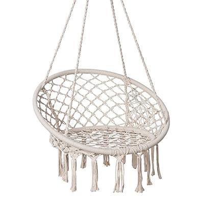 Y- Stop Hammock Chair Hanging Rope Swing, Max 500 Lbs, 2 Cushions Included,  Large Macrame Hanging Chair with Pocket for Superior Comfort, with