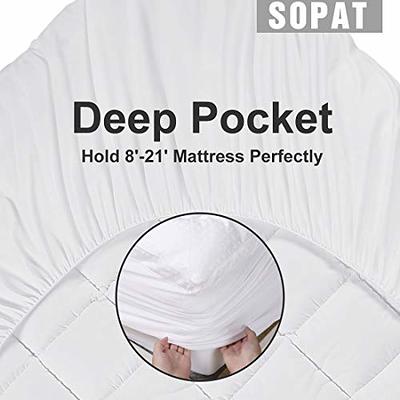 SOPAT Extra Thick Mattress Topper Queen 400TC Cotton Pillow Top Breathable  Mattress Pad Protector with 8-22 Deep Pocket Soft Down Alternative Fill