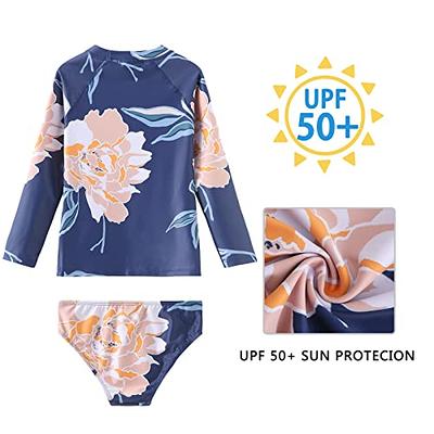 Girls Two Piece Rash Guard Swimsuits Set Long Sleeve Bathing Suit