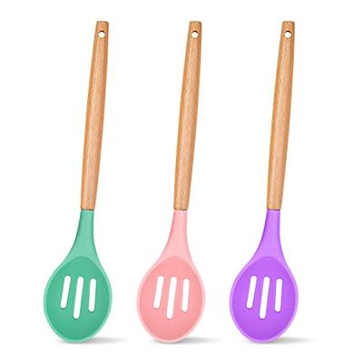 2 Pieces Silicone Nonstick Mixing Spoon Kitchen Cooking Spoons Serving  Spoon with Wooden Handle Heat Resistant Utensil Spoons for Mixing, Baking