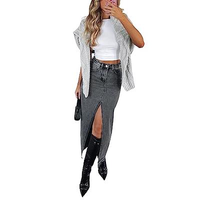 Women Front Split Maxi Denim Skirt Y2k High Waist Jeans Midi Skirt Bodycon  Vintage Button 90s Long Skirt Club (Gray Black-C, L) - Yahoo Shopping