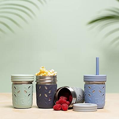 Elk and Friends Stainless Steel Cups, Mason Jar 10oz, Kids & Toddler Cups  with Silicone Sleeves & Silicone Straws with Stopper